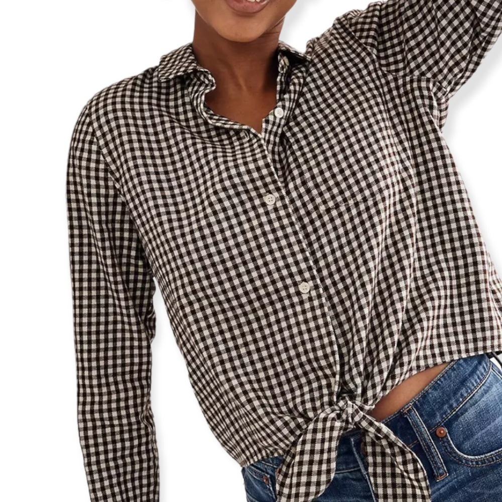 MADEWELL Flannel Tie Front Gingham Button Down Shirt Size S NEW